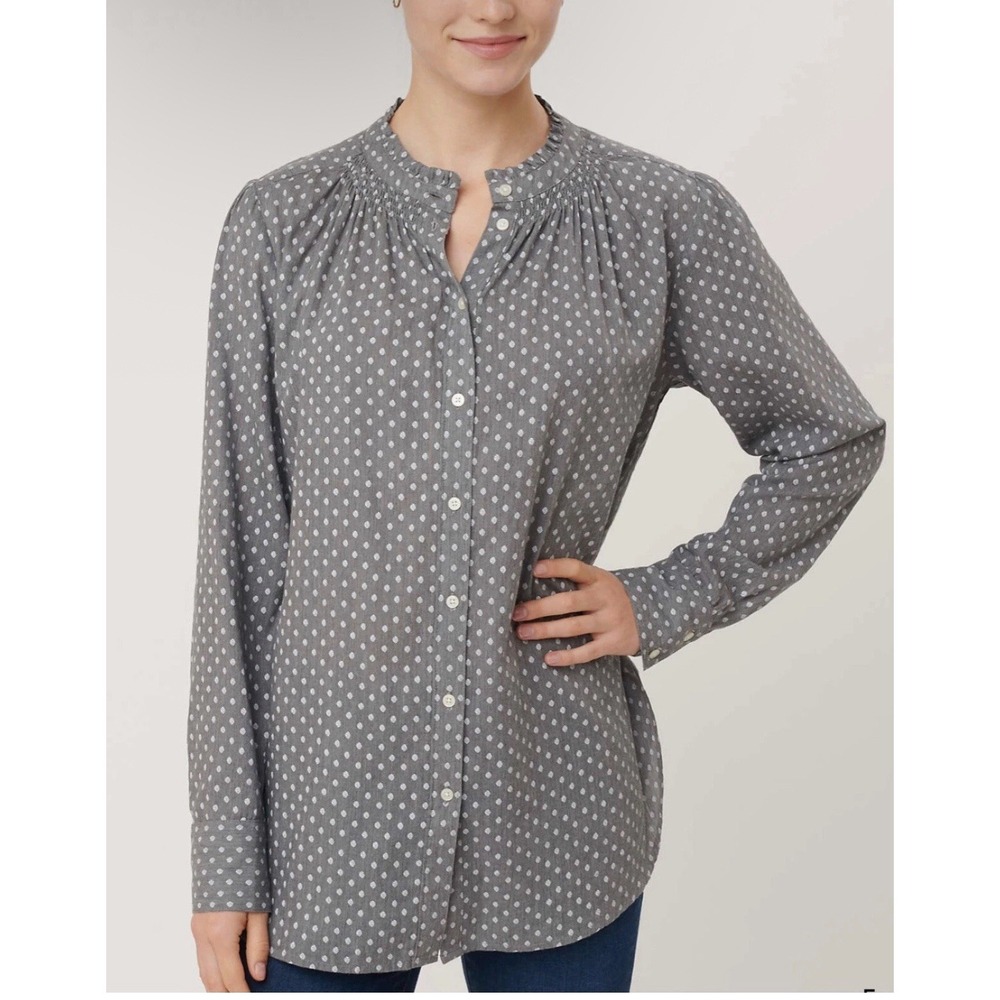 LOFT‎ Ann Taylor Castlerock Polka Dot XL Cotton Blouse Top Office Career Gray